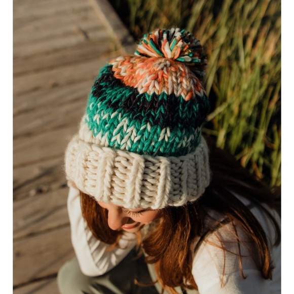 NEW Free People Tide Stripe Knit Pom Beanie Ivory - Picture 7 of 16